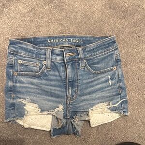 American Eagle Outfitters Blue Distressed Jean Shorts